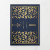 Blue Royal Medieval Sword Wedding Drieluik Uitnodiging (Cover)