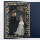 Blue Royal Medieval Sword Wedding Drieluik Uitnodiging (Binnenzijde eerst)