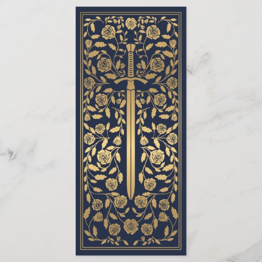 Blue Royal Medieval Sword Wedding Flat Menu (Achterkant)