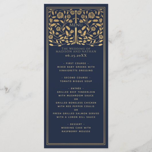 Blue Royal Medieval Sword Wedding Flat Menu (Voorkant)