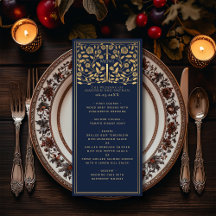 Blue Royal Medieval Sword Wedding Flat Menu