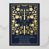 Blue Royal Medieval Sword Wedding Folie Uitnodiging (Voorkant)