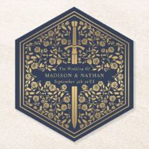 Blue Royal Medieval Sword Wedding Paper Onderzette