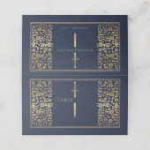 Blue Royal Medieval Sword Wedding Place Card Plaatskaartje (Buitenkant ongevouwen)