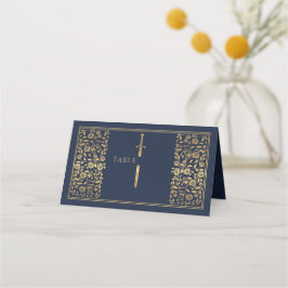 Blue Royal Medieval Sword Wedding Place Card Plaatskaartje
