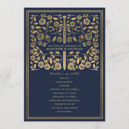 Blue Royal Medieval Sword Wedding Programme Programmakaart