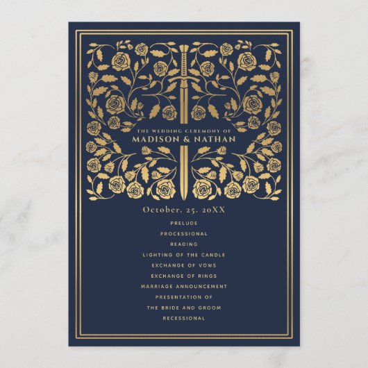 Blue Royal Medieval Sword Wedding Programme Programmakaart (Voorkant)