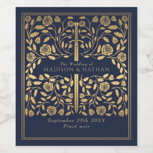 Blue Royal Medieval Sword Wedding Wijn Etiket (Enkel label)