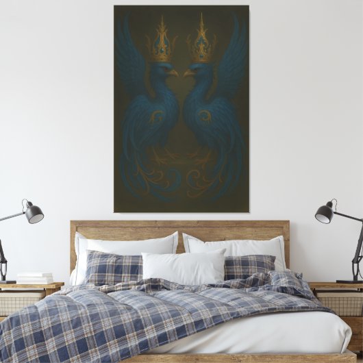 Blue Royal Phoenix Duo · Luxury Canvas Print (Insitu (Slaapkamer))