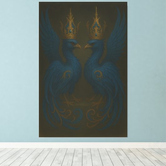 Blue Royal Phoenix Duo · Luxury Canvas Print (Insitu (Houten vloer))