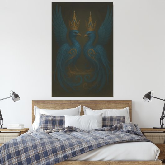 Blue Royal Phoenix Duo · Luxury Canvas Print (Insitu (Slaapkamer))