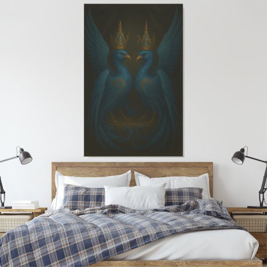 Blue Royal Phoenix Duo · Luxury Canvas Print (Insitu (Slaapkamer))