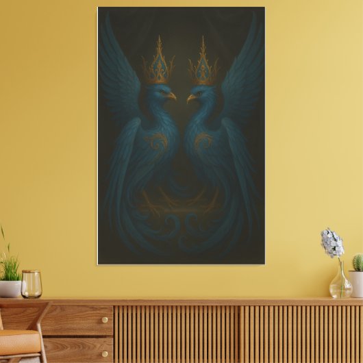 Blue Royal Phoenix Duo · Luxury Canvas Print (Insitu (Woonkamer))