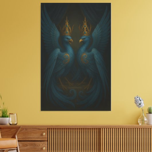 Blue Royal Phoenix Duo · Luxury Canvas Print (Insitu (Woonkamer))