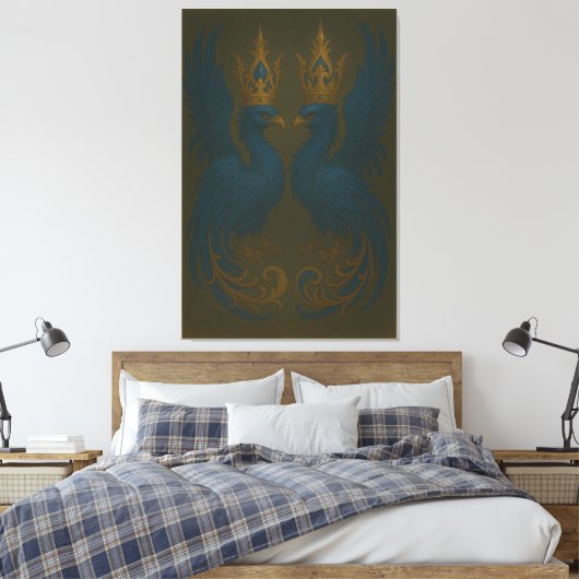 Blue Royal Phoenix Duo · Luxury Canvas Print (Insitu (Slaapkamer))