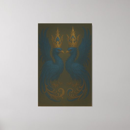 Blue Royal Phoenix Duo · Luxury Canvas Print (Voorkant)