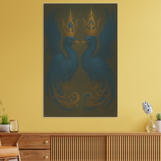 Blue Royal Phoenix Duo · Luxury Canvas Print (Insitu (Woonkamer))