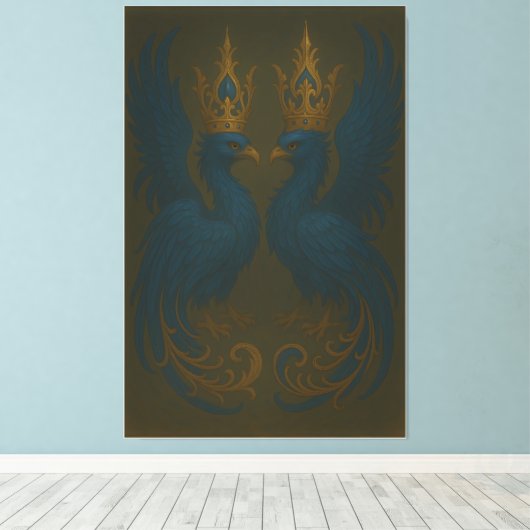 Blue Royal Phoenix Duo · Luxury Canvas Print (Insitu (Houten vloer))