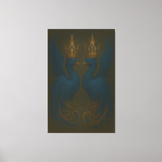 Blue Royal Phoenix Duo · Luxury Canvas Print (Voorkant)