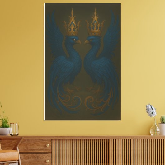 Blue Royal Phoenix Duo · Luxury Canvas Print (Insitu (Woonkamer))