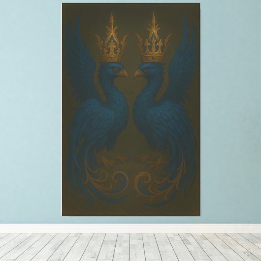 Blue Royal Phoenix Duo · Luxury Canvas Print (Insitu (Houten vloer))