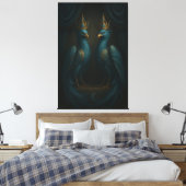 Blue Royal Phoenix Duo · Luxury Canvas Print (Insitu (Slaapkamer))