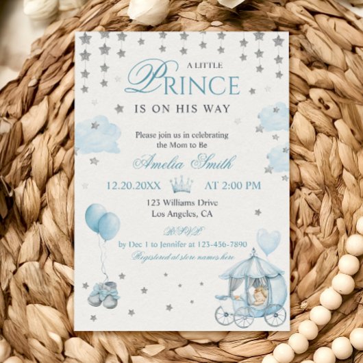 Blue Royal Prince Baby Shower Invitation Carriage Kaart