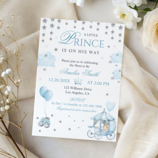 Blue Royal Prince Baby Shower Invitation Carriage Kaart