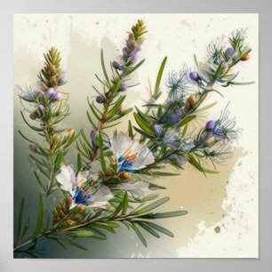 Blue Rozemarijn Bloemen Art Print Poster