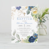 Blue Rozen Baptism Boy Uitnodiging (Staand voorkant)