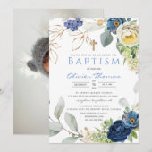 Blue Rozen Baptism Boy Uitnodiging (Voorkant / Achterkant)