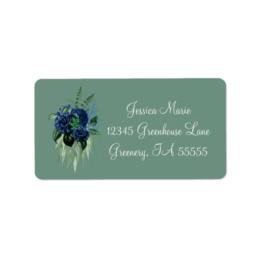 Blue Rozen Botanical Return Address Etiket (Voorkant)