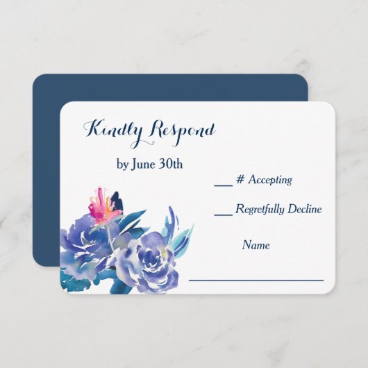 Blue Rozen Bouquet Wedding RSVP (Voorkant / Achterkant)