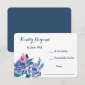 Blue Rozen Bouquet Wedding RSVP Kaartje (Voorkant / Achterkant)