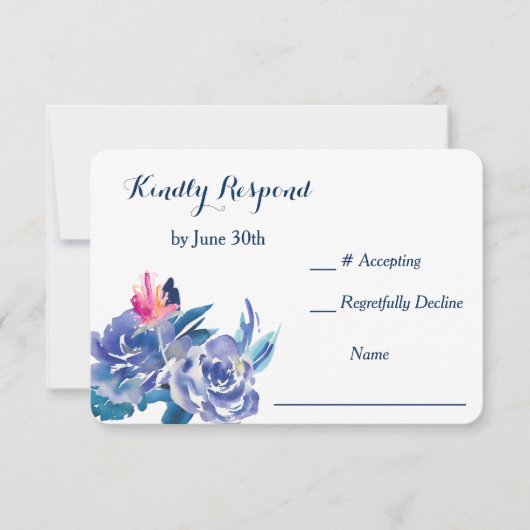 Blue Rozen Bouquet Wedding RSVP Kaartje (Voorkant)