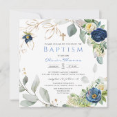 Blue Rozen Boy Baptism Invitation (Voorkant)