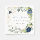 Blue Rozen Boy Baptism Napkins Servet (Voorkant)