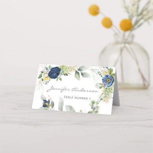 Blue Rozen Boy Baptism Place Card Plaatskaartje (Voorkant)