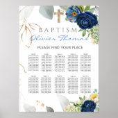 Blue Rozen Boy Baptism Seating Chart Poster (Voorkant)