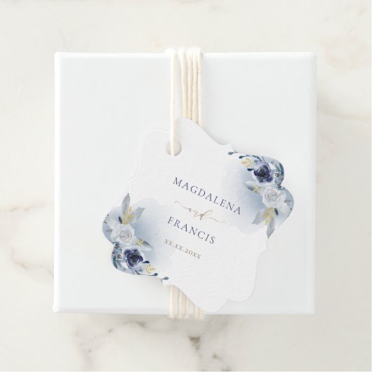 blue rozen bruiloft bedankjes labels (In situ)