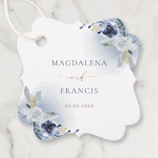 blue rozen bruiloft bedankjes labels (Voorkant)