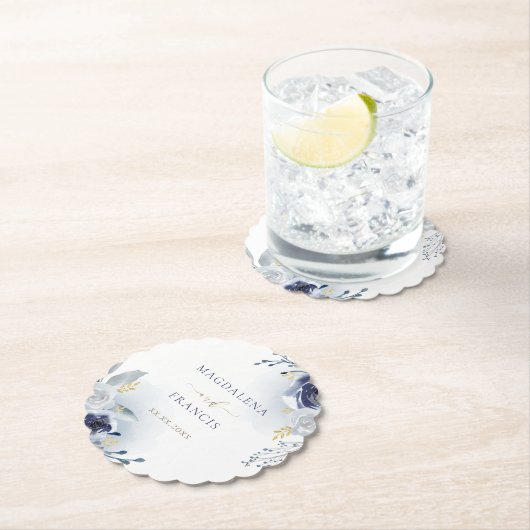 blue rozen bruiloft kartonnen onderzetters (Insitu)