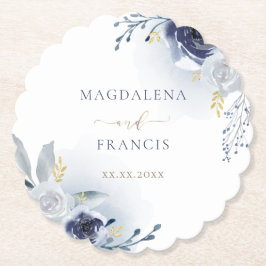 blue rozen bruiloft kartonnen onderzetters