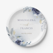 blue rozen bruiloft papieren bordje (Voorkant)