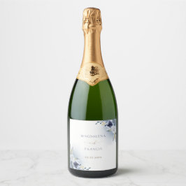 blue rozen bruiloft sparkling wijnetiket