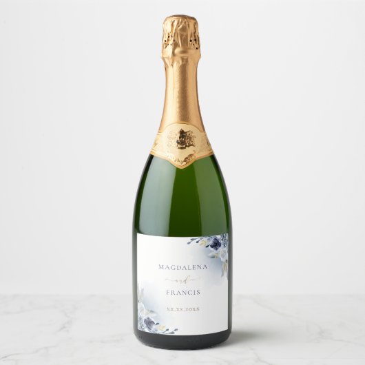 blue rozen bruiloft sparkling wijnetiket (Voorkant)