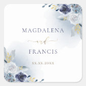 blue rozen bruiloft vierkante sticker (Voorkant)