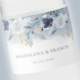 blue rozen bruiloft waterfles etiket