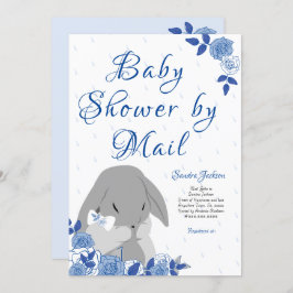 Blue Rozen Bunny Rabbit Boy Baby shower Kaart