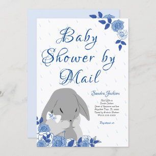 Blue Rozen Bunny Rabbit Boy Baby shower Kaart